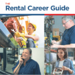 Cover of 'The Rental Career Guide' by ARA. Features four diverse people working in engineering, mechanics, office, and reading roles, conveying teamwork and opportunity."